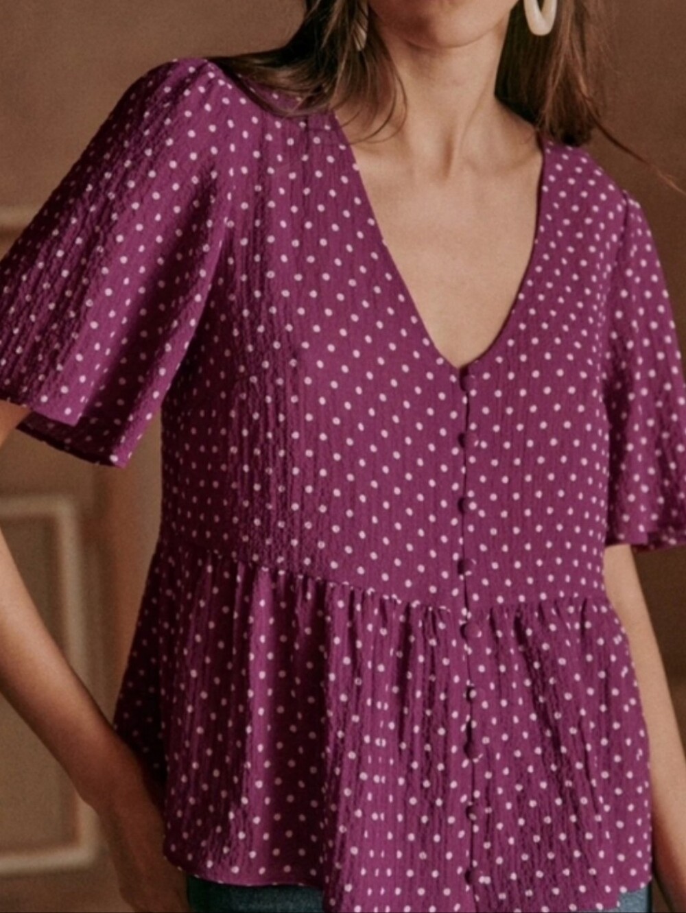 Sezane Eleonore Polka Dot Plum Berry Top  Size 36 US 4 Romantic Boho